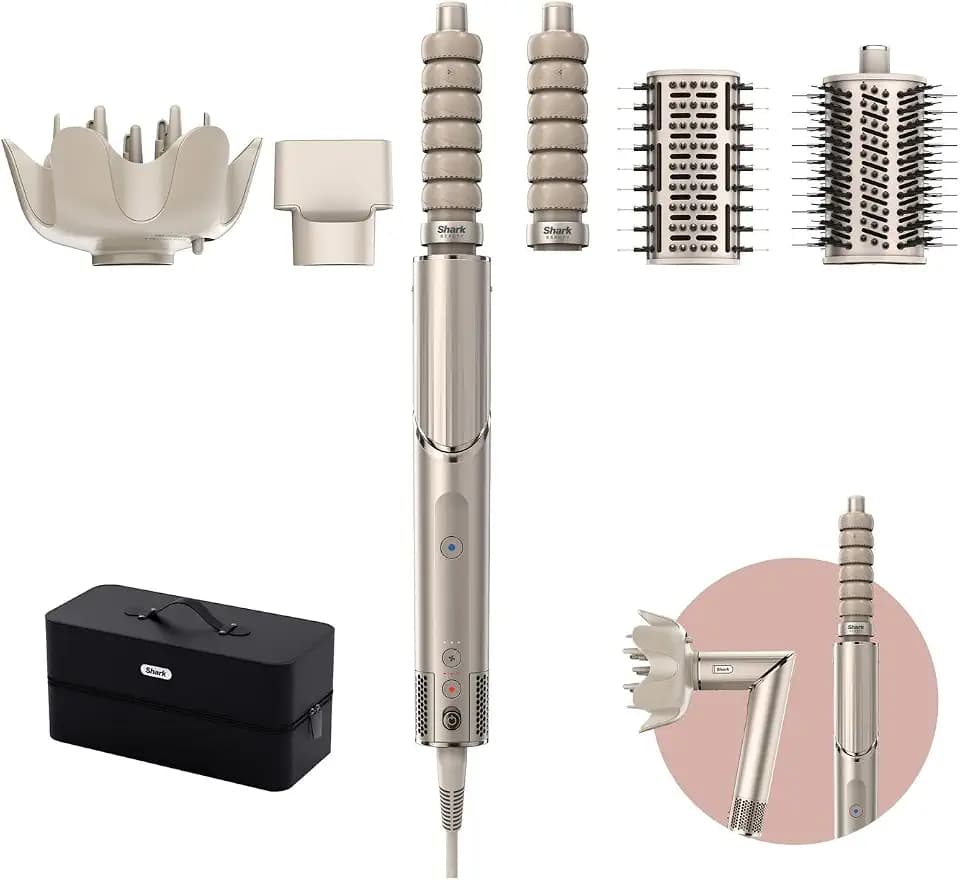 Shark FlexStyle 5-in-1 Air Styler & Haartrockner mit Auto-Wrap Lockenwickler, Paddelbürste, Ovalbürste, Konzentrator, Diffusor und Aufbewahrungskoffer, Keine Hitzeschäden, Stein HD446SLUK