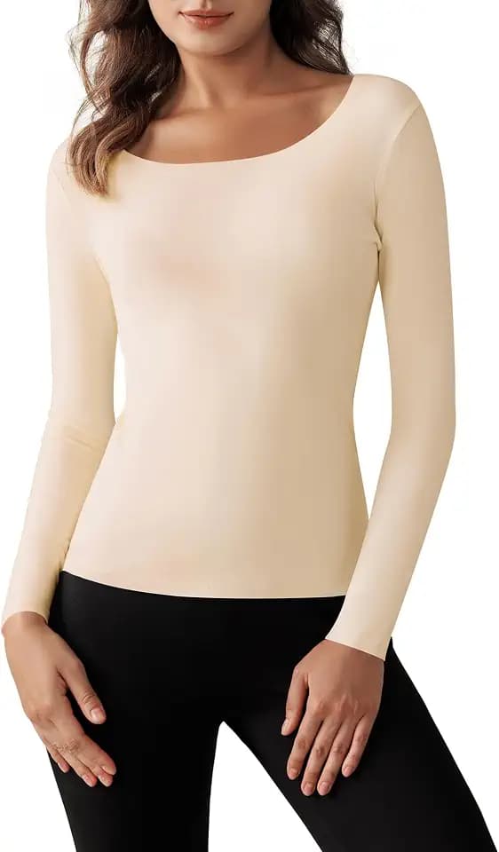 Damen Thermooberteile Langarm Innenfleece Winter Warme Unterhemd