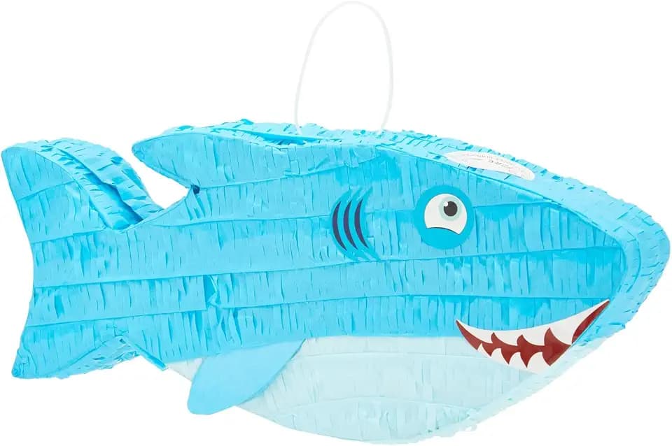 BLUE PANDA Shark Pinata Ocean Theme Shark Head - 16.5 x 7 x 3.2 in Blue Paper - Easy-Fill Top Opening & Durable Corrugated Paper - Ocean Party Decoration