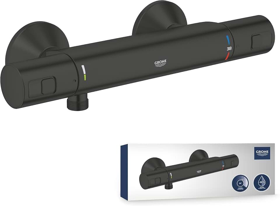GROHE Precision Start, Duscharmatur, wassersparend (Thermostat für stets konstante Temperatur, Verbrühschutz bei 38°C, Mischbatterie mit Wasserspartaste für die Dusche), schwarz, 345942430
