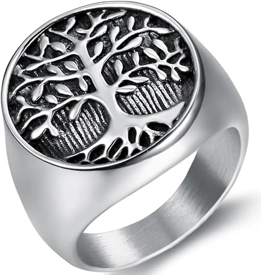 Jude Jewelers Stainless Steel Tree of Life Round Signet Ring