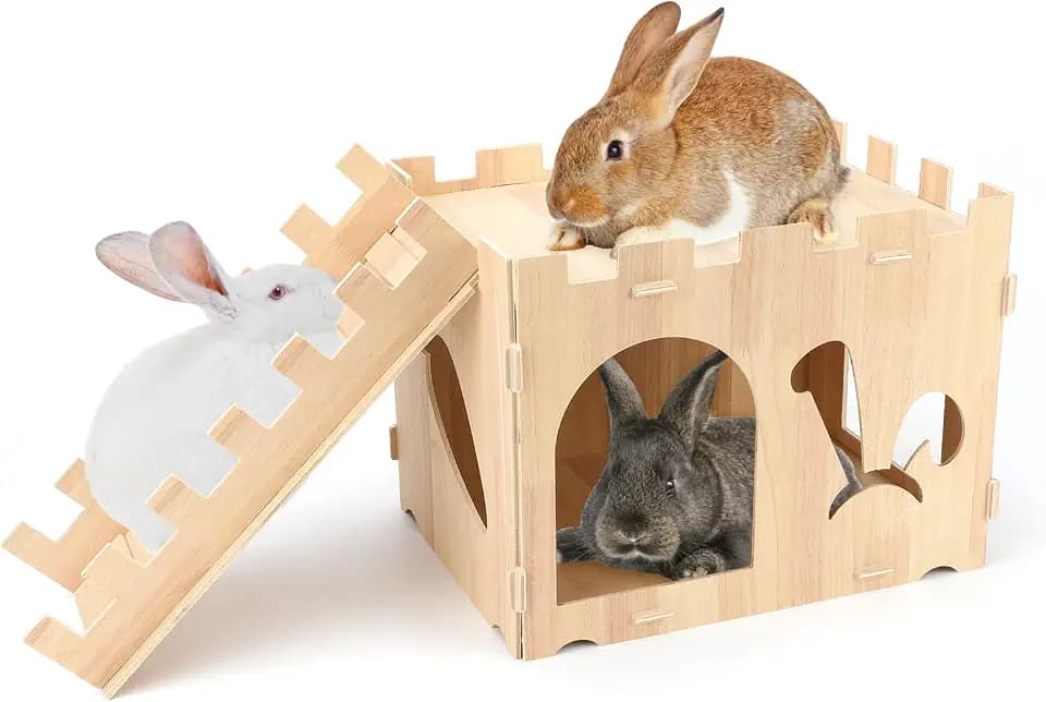 BWOGUE XL Wooden Rabbit Hideout Castle, Bunny House Wood for Small Animals