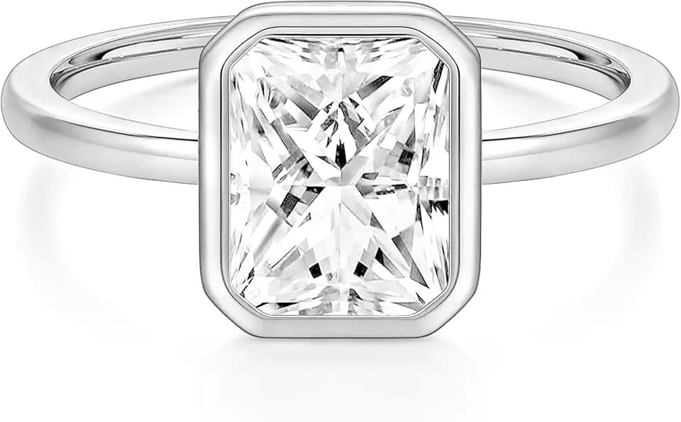 EAMTI Travel Engagement Rings for Women Radiant Cut Bezel Bands