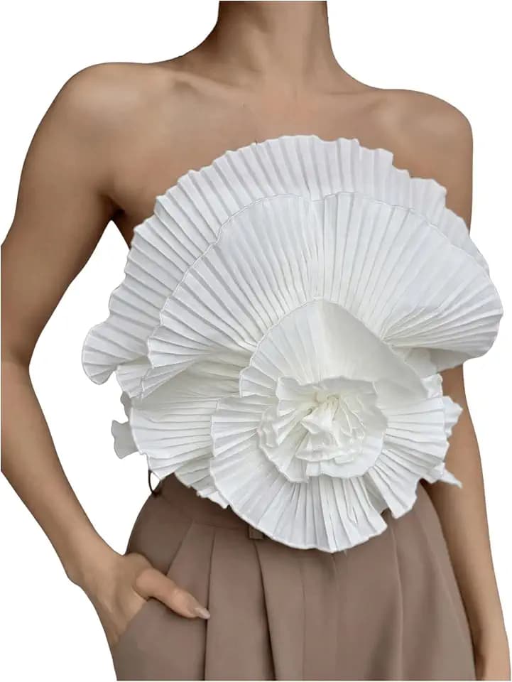 OYOANGLE 3D Flower Tops for Women Summer Cute Flower Going Out Crop Tops