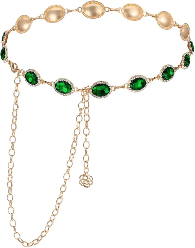 Green Chain Belt for Woman, Adjustable Green Western Chain Belt Women's Metal Cowgirl Waist Chains Belts for Dresses