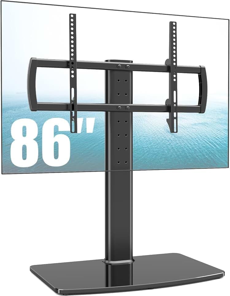 TV Standfuß Universal Höhenverstellbar Ständer Halterung Fernsehständer 40''-86'' LCD LED Flachbildfernseher Ständer Glas Aufsatz VESA 600x400mm Tischständer/Schwarz