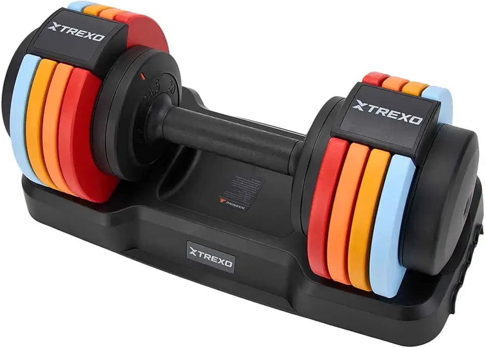 XTREXO MULTICOLOR Verstellbare Kurzhantel 1x11,5 kg Kurzhanteln aus Stahl mit rutschfestem Griff Ideal für das Krafttraining zu Hause und im Fitnessstudio Verstellbare Hanteln mit stabilem Sockel