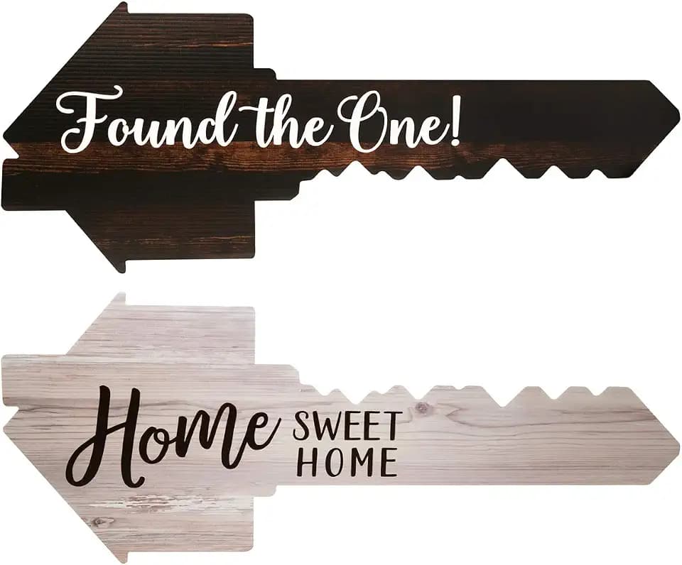 Real Estate Social Media Testimonial Photo Prop Sign,1 Sign - 2 Designs (1 Pack, Key Shape - Found the One/Home Sweet Home)