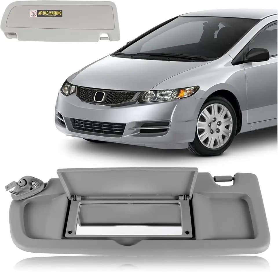 Replacement Driver Side Sun Visor for Honda Civic 2006-2011 EX LX Sedan SI Coupe - OEM Fit 83280-SNA-A01ZC, Without Light(Light Gray)