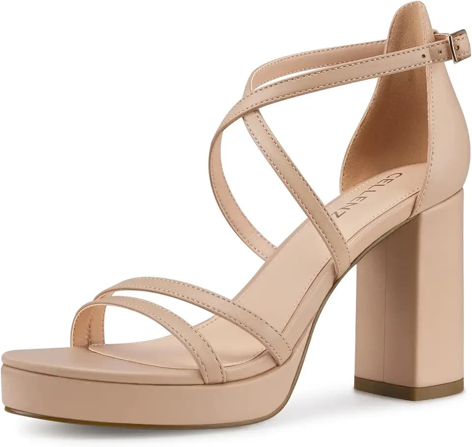 CELLENZ Women Strappy Platform Heels: 3.4 Inch Comfort High Heels