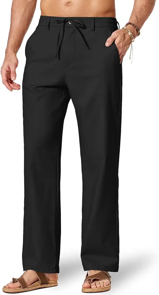 COOFANDY Men's Cotton Linen Pants [Relaxed Fit ] Casual Drawstring Dress Pants Beach Summer Lightweight Trousers