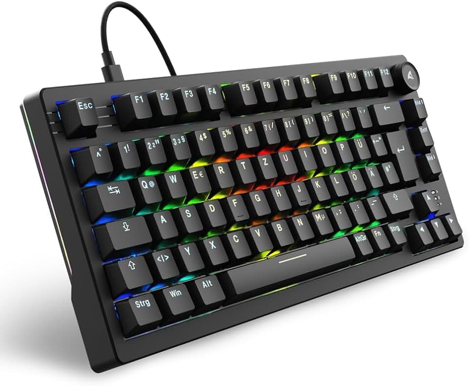 Sharkoon Skiller SGK25 RGB, Gaming Tastatur, 75% Layout, Hot Swap, Huano RED geschmierte Schalter, schwarz