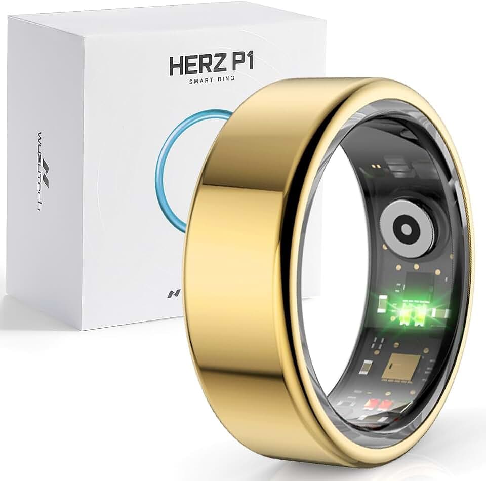 Herz P1 Smart Ring for Women & Men - (Size 7) 24/7 Health Metrics Fitness Ring, Tracks 20+ Biometrics, 6 Day Battery Life, Waterproof Stainless Steel, Free APP for iOS Android, No Subscription