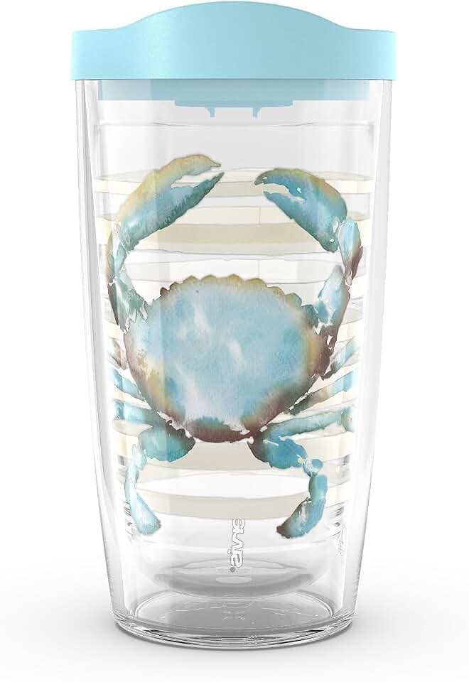 Tervis Sara Berrenson - Atlantica Collection Made in USA Double Walled Insulated Tumbler Travel Cup Keeps Drinks Cold & Hot, 16oz, Crab