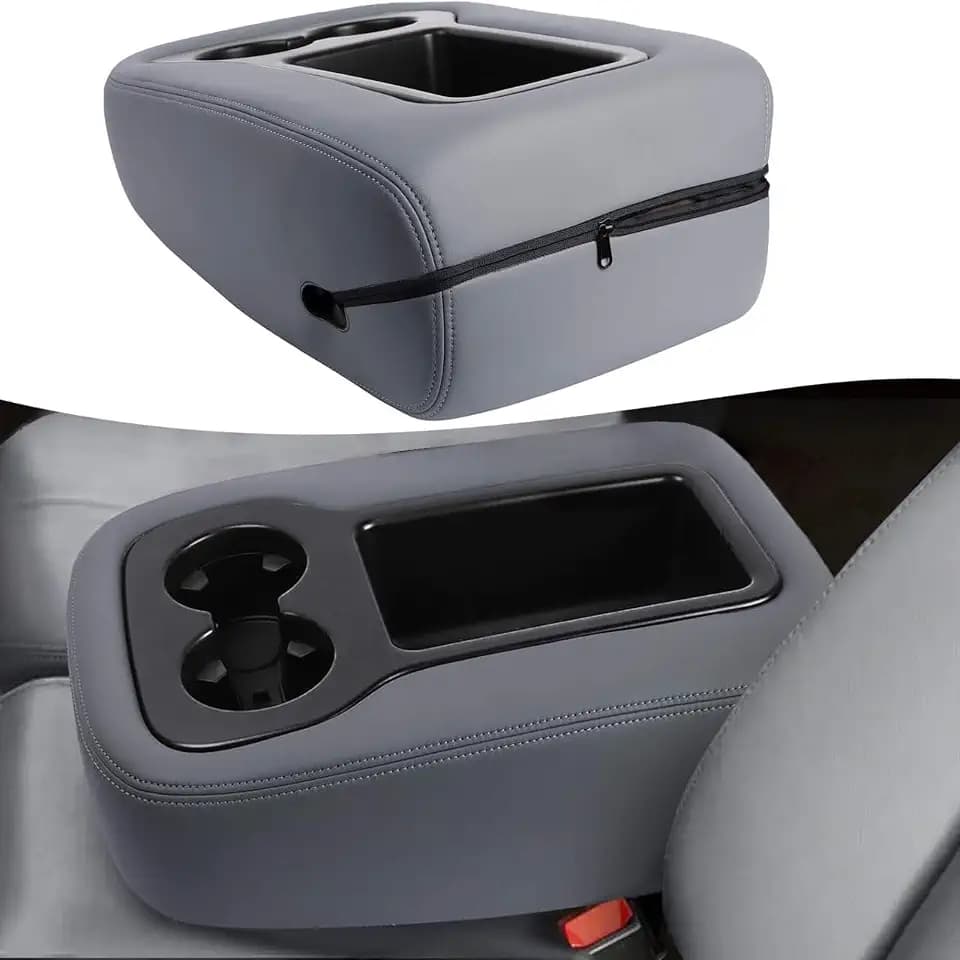 KBH Center Console Armrest Cover Replacement for GMC Sierra & Yukon 1500 2500 3500, Chevy Tahoe & Silverado & Suburban 2007-2014, Jump Seat, Leather Interior Trim, Zip Closure, Dark Titanium Gray