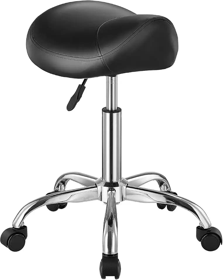 VEVOR Sattelhocker Rollhocker 204 kg belastbarer höhenverstellbarer (55-71 cm) Drehhocker Arbeitshocker, ergonomischer verdickter PU-Leder-Drehsattelstuhl für Salon Spa Massage Klinik, Schwarz
