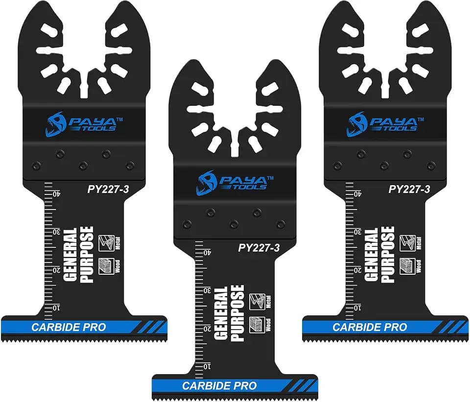 PAYA Multitool Sägeblätter Oszillierende professionelle Klingen extra breit 44mm Hartmetall Sägeblatter für schwere Metalle Nägel Aluminium Rohre Holz Kupfer und andere harte Materialien, 3tlg PY227-3