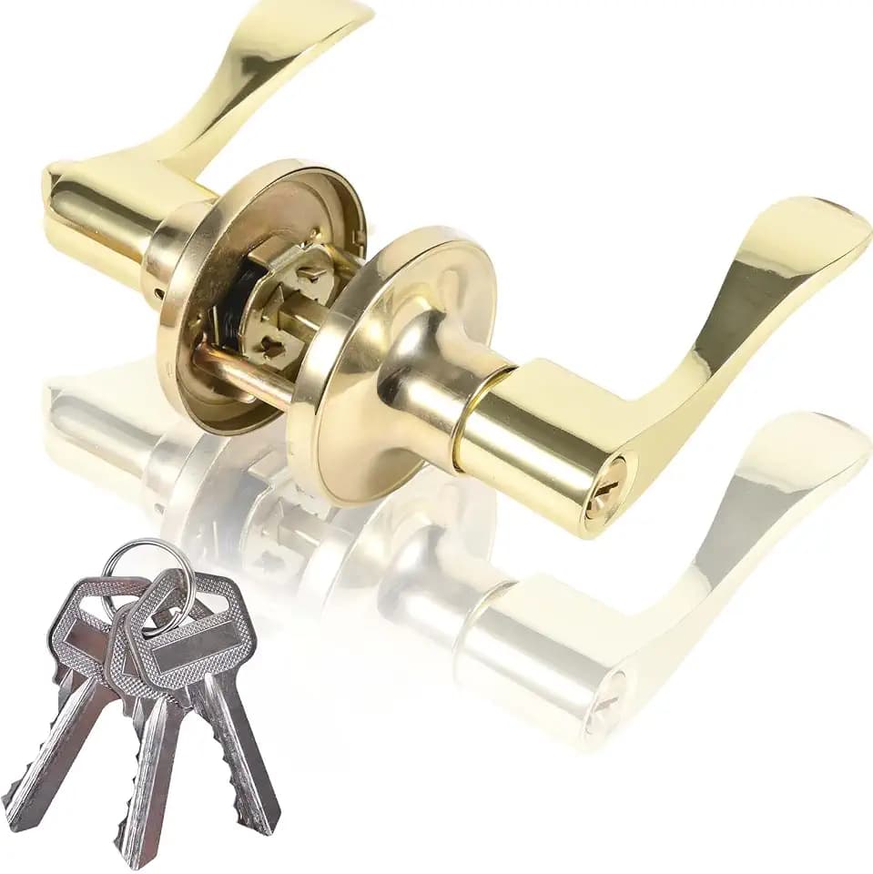 High-Security Stainless Steel Door Lever with Lock and Key (Gold)