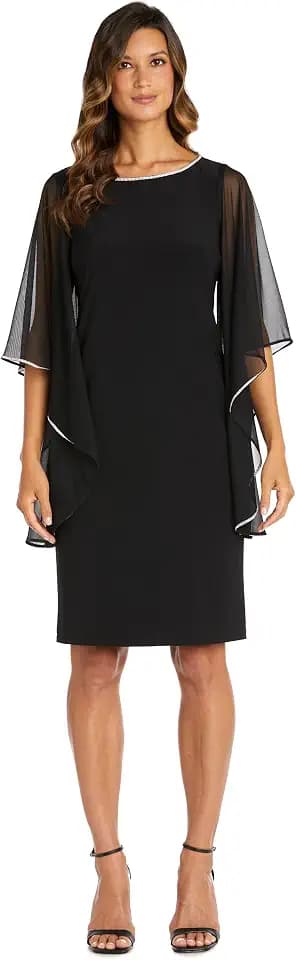 R&M Richards Women's Elegant Chiffon Butterfly Sleeve Sheath Dress | Cocktail Gown W/Rhinestone Trim | Evening Party Style