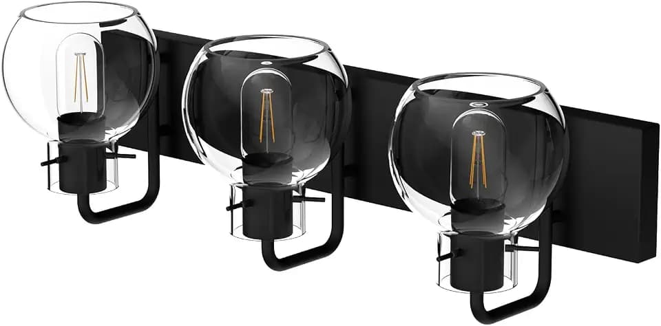 Tipace Bathroom Vanity Light, 3 Light Matte Black Vanity Lights with Clear Glass Shade,Modern Wall Sconces,Bathroom Lighting Fixtures Over Mirror for Living Room(Exclude Bulb)
