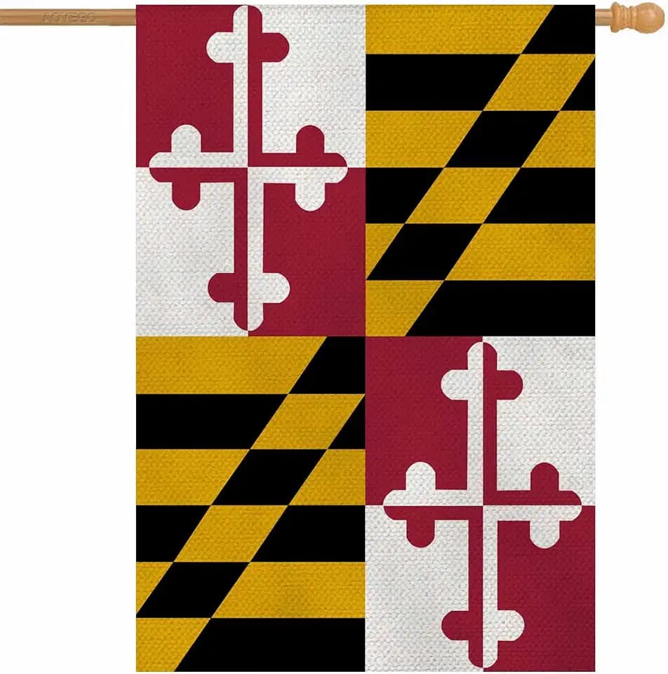 AOYEGO Maryland Us State Flag House Flag Vertical Double Sided Burlap Red Yellow Black Farmhouse Yard Outdoor Seasonal Flags Decoration 28 x 40 Inches