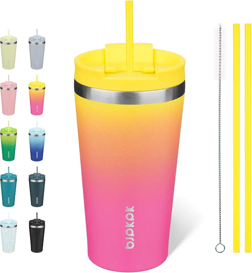 BJPKPK 18 oz Coffee Tumbler with Straw, Insulated Stainless Steel Cup