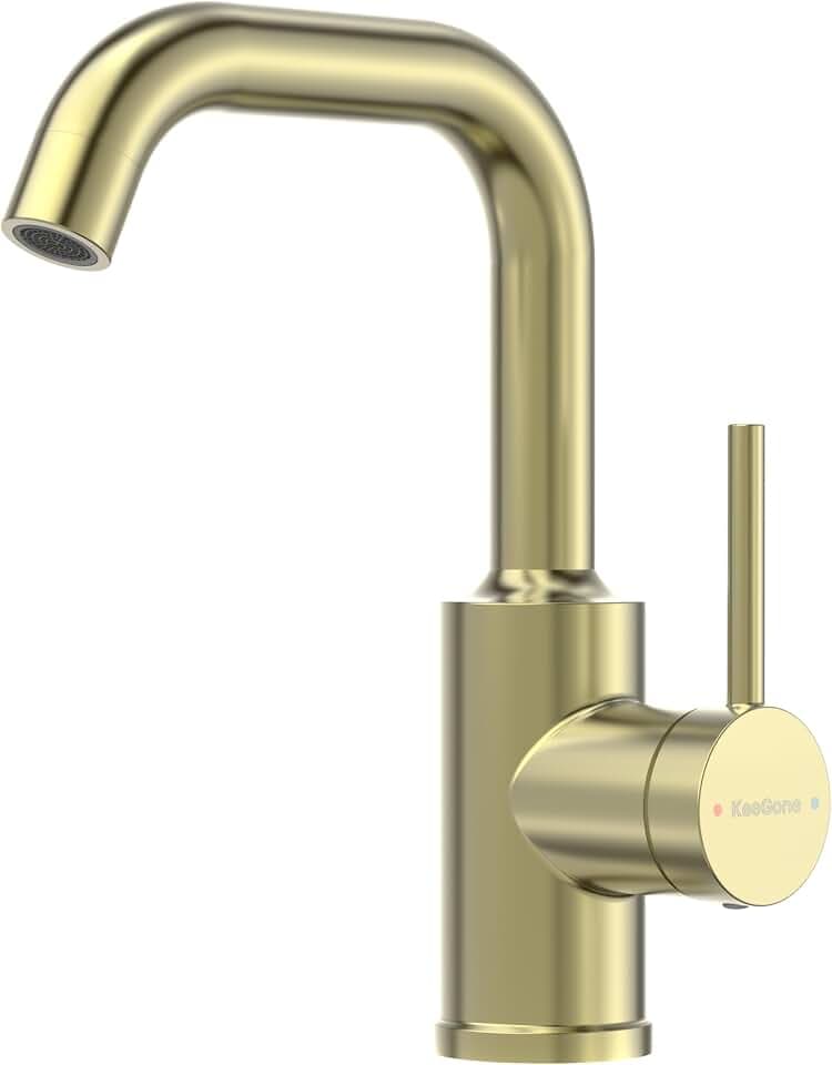 Wasserhahn Bad Hoch, Waschbeckenarmatur mit Keramikkartusche, Gold