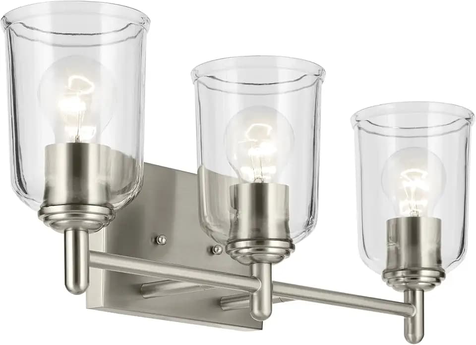 Kichler Shailene 21" 3-Light Vanity Light with Clear Glass in Brushed Nickel, Use as Single or in Multiple, for Vanities, (21" x 8.25"), 45574NICLR