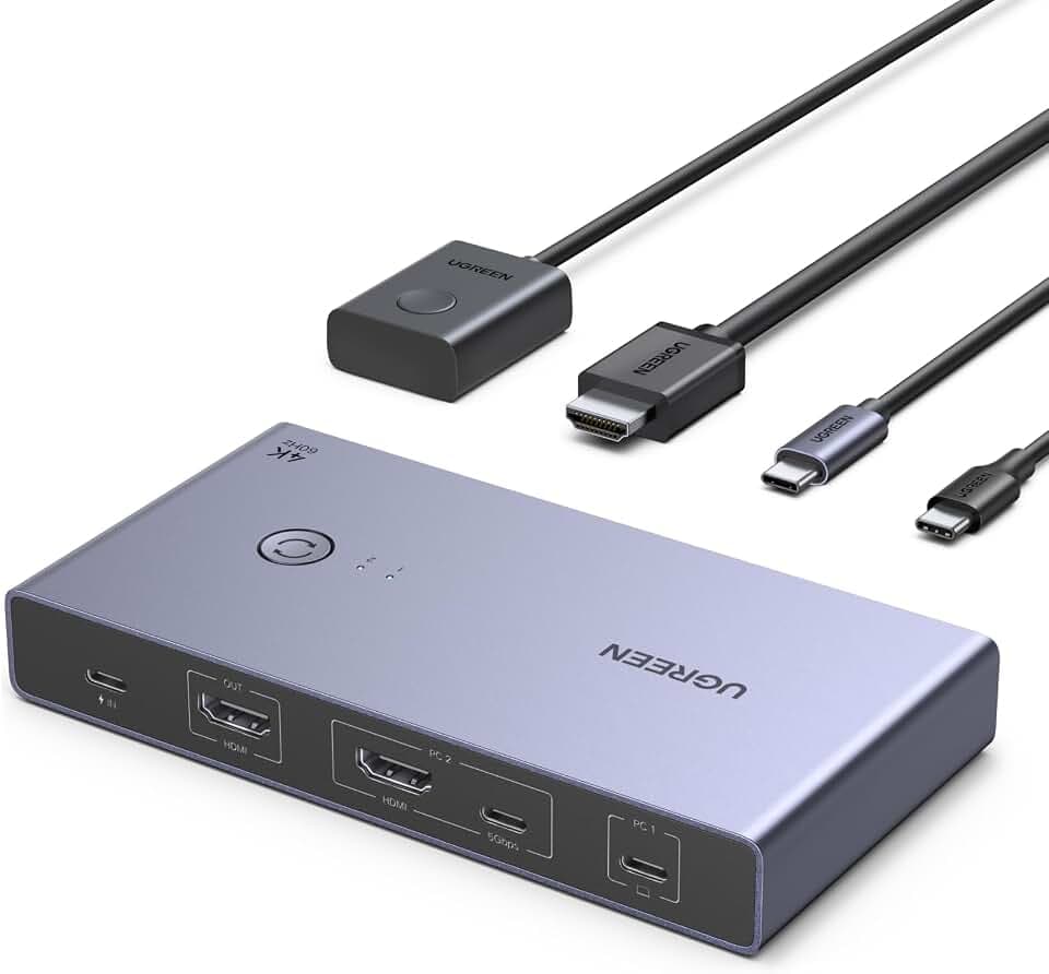 UGREEN USB C+HDMI KVM Switch 4K60Hz 2 PC 1 Monitor mit 4 USB 3.0 Ports