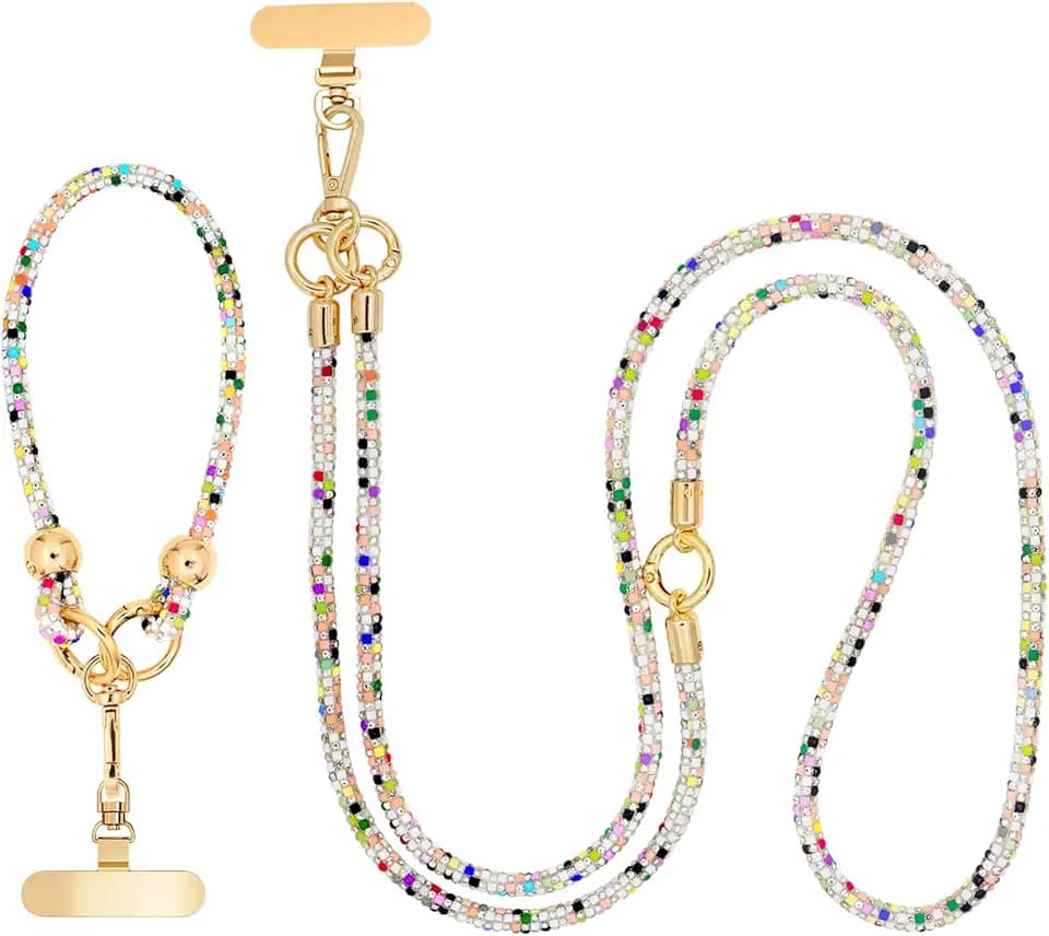 Crystal Phone Strap Crossbody and Wrist Lanyard, Anti Theft Layered & Wrist Strap Cell Phone Neck for Women