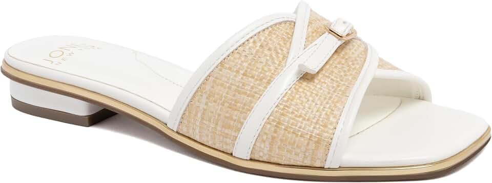 Jones New York Women's Woven Raffia Slide Sandal – Low Block Heel Mule with Buckle