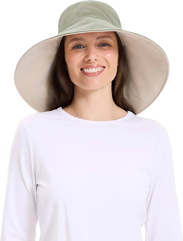 Solbari Ultrabreiter Sonnenhut für Damen, Baumwollleinen, LSF 50+