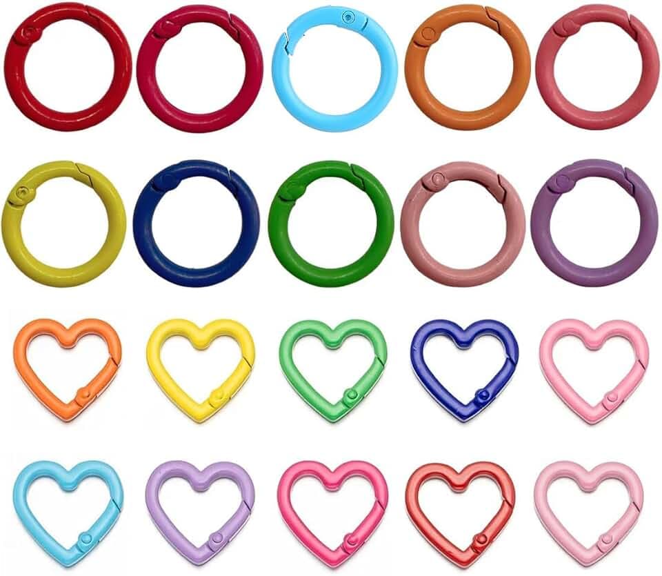 20 Stück Mini Schlüsselring Karabiner, 10 Farben, Herz Runde Karabiner Schlüsselanhänger, Bunt Karabinerring, Karabinerhaken, für Riemenkette, Schlüsselanhänger, Rucksack, DIY-Bastelarbeiten