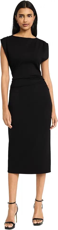 Donna Morgan Women's Women's Sleeveless Boat Neck Midi Sheath Dress - Side Ruching Detail - Elegant Formal Cocktail Attire
