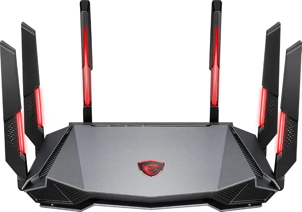 MSI Radix AXE6600 WiFi 6E Tri-Band Gaming Router, AI QoS, RGB, 1.8GHz Quad-Core Processor, MU-MIMO, Tri Band Gigabit Wireless, 8-Stream, High Speed Long Range Gaming Router