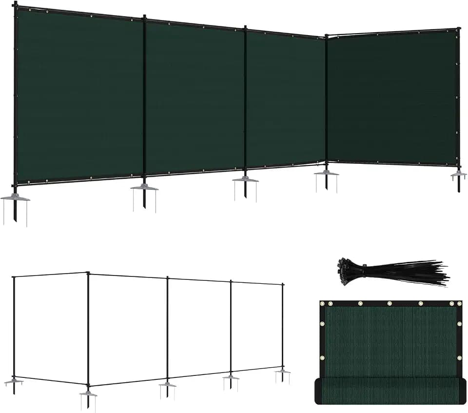 ECOOPTS 5'Hx24'L Privacy Fence Set with Poles and Rails Ground Spikes Fence Kit for Patio Garden Pool Yard (Green)