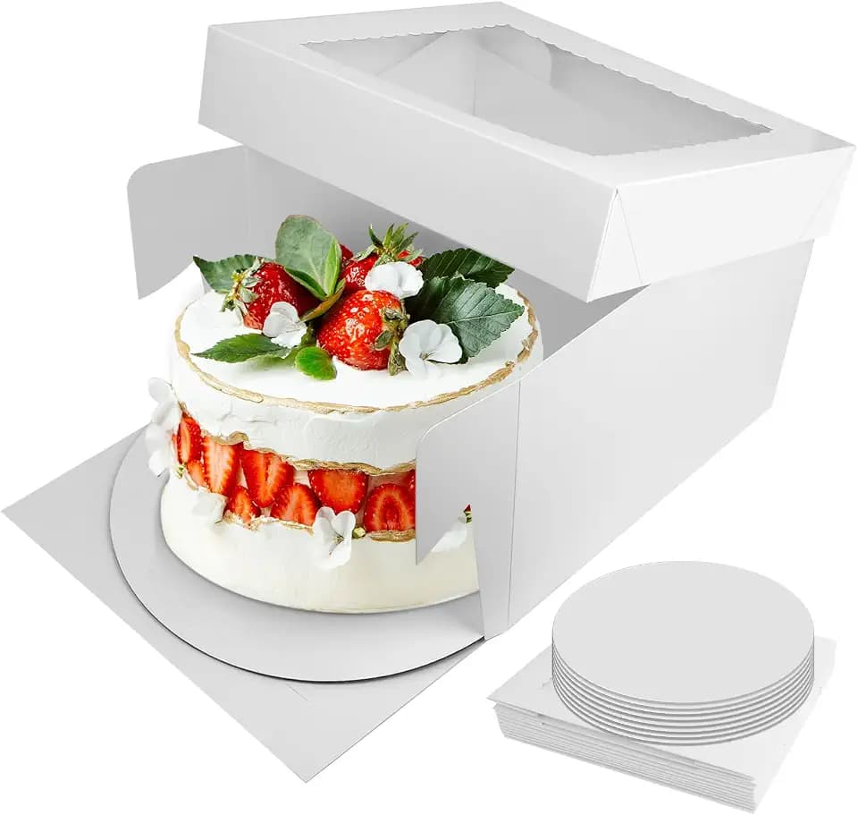 8 Stück Tortenbox 30.5X30.5X20.3cm Tortenkarton Tortenschachtel Weiße,Kuchenbox Pappe Kuchentransportbox mit Transparentes Sichtfenster,Tortentransportbox Cake Box für Kuchen,Gebäck,Dessert
