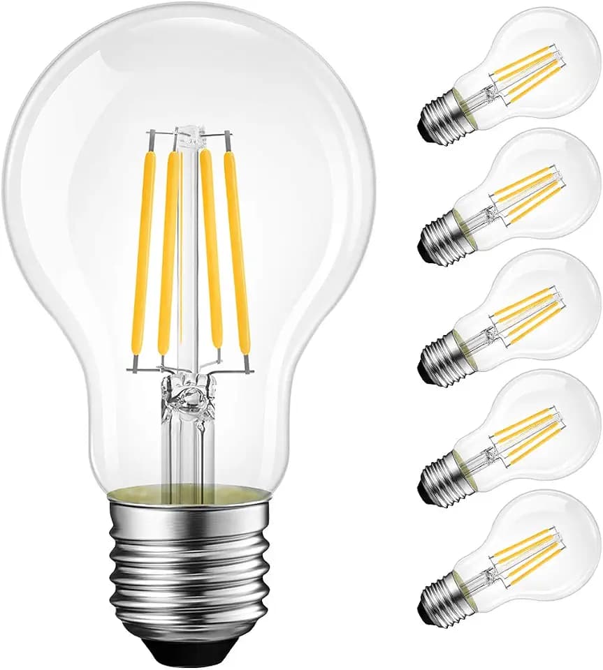 LVWIT A19 Vintage Edison LED Filament Bulb E26 Base, 4W (40W Equivalent), Warm White 2700K, 500 Lumens, Non-Dimmable, 3 Year Warranty, UL-Listed, Pack of 6
