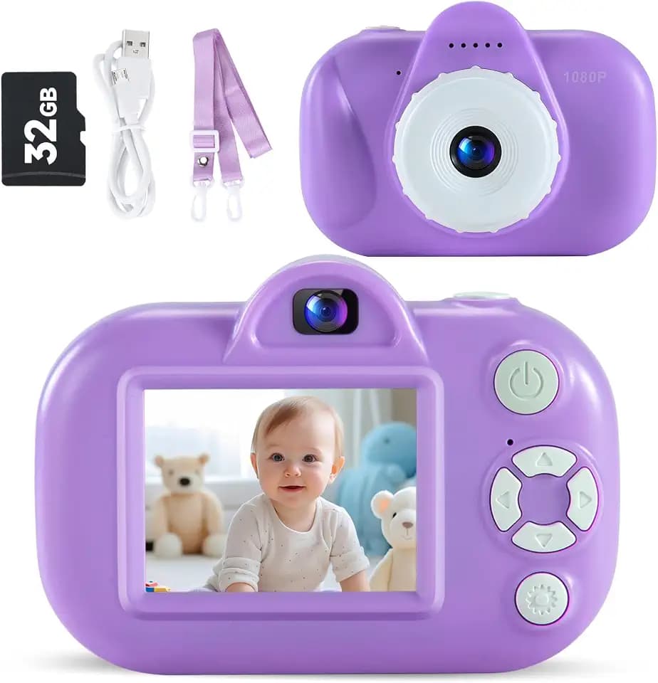 MAVOKIS Kids Camera Digital Camera for Age 3-8, 1080P Toddler Camera for Kid with 32GB SD Card, Toddler Girls Toys Age 6-9, Christmas Birthday Gifts for Children, Grape Purple