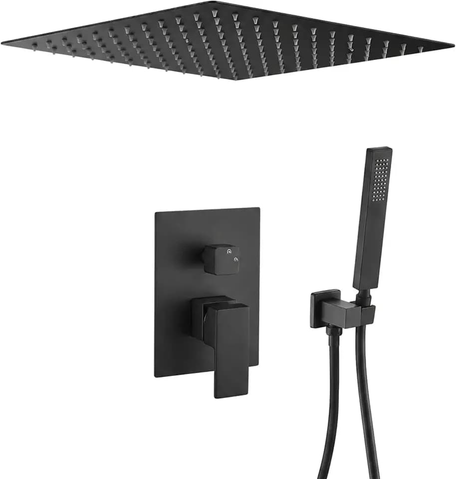 VALAZ Unterputz Duscharmatur Schwarz Matt | Duschsystem mit Regendusche Regeneffekt | 2-Wege-Einhebeldusche, Edelstahl, Kopfbrause 30cm | Schnelle Deckenmontage, Elegant, Tajo-serie