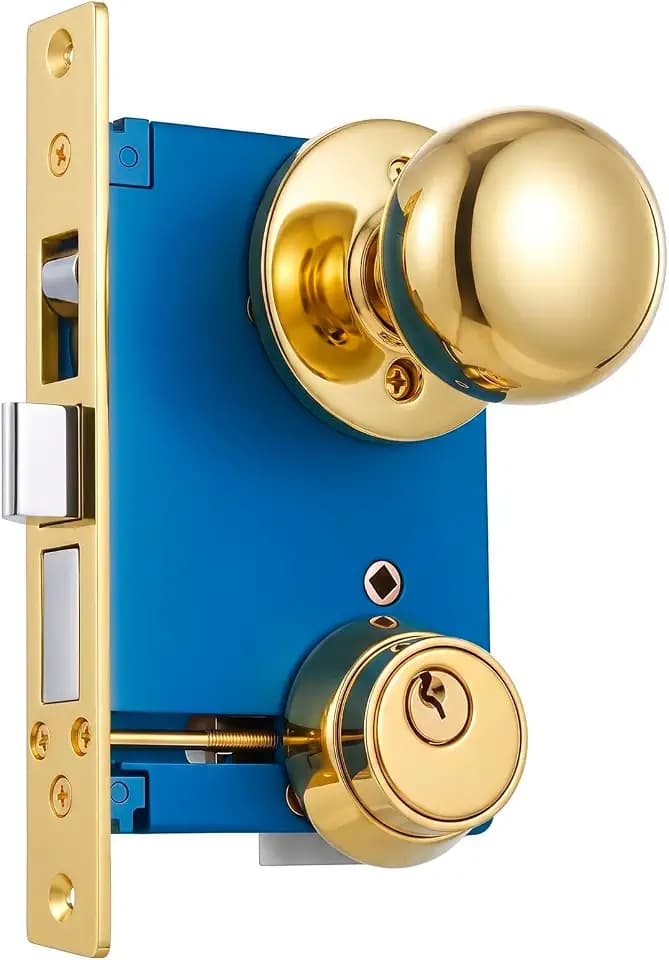 Tandefio 1 Set Double Cylinder Mortise Lock, Right Hand Reverse, Brass