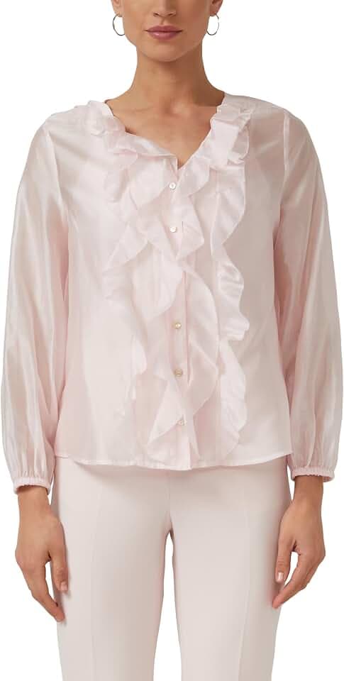 s.Oliver Damen Bluse – Lyocell, Volants, V-Ausschnitt, Langarm