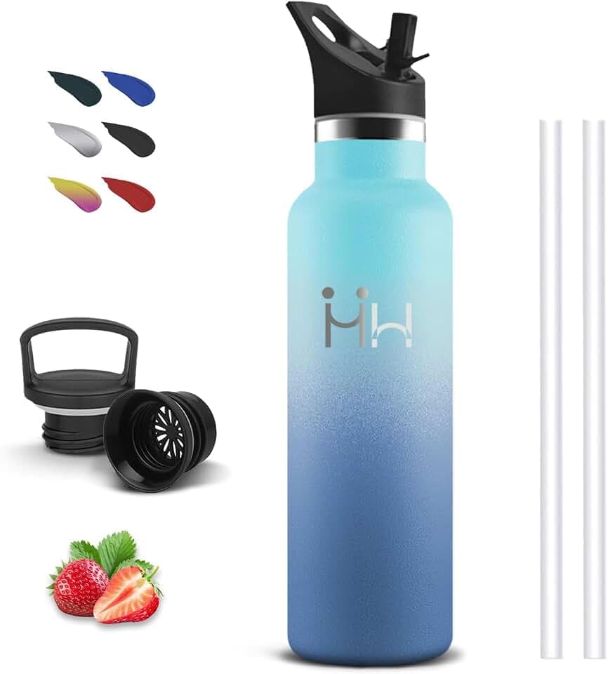 Trinkflasche Edelstahl, 750ml Trinkflasche Sport, BPA-Frei, Wasserflasche mit Strohhalm, Isolierflasche Doppelwandig, Wasserflasche Auslaufsicher, Thermosflasche für Wandern, Fitness, Camping, Yoga