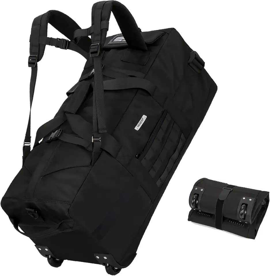 80L Travel Rolling Duffel Bag with wheels, Military Tactical Wheeled Foldable for Deployment Travel Camping Sports