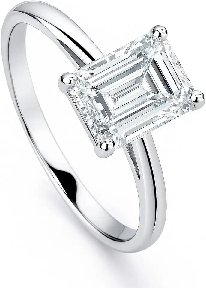 BERRICLE Sterling Silver CZ Solitaire Wedding Engagement Promise Rings for Women, 2.1 Carat Emerald Cut Cubic Zirconia Ring