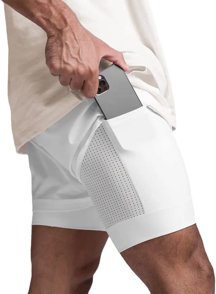 DIOTSR Mens 2 in 1 Running Workout Shorts for Men Lightweight Training Shorts Quick Dry Gym Shorts with Phone Pocket