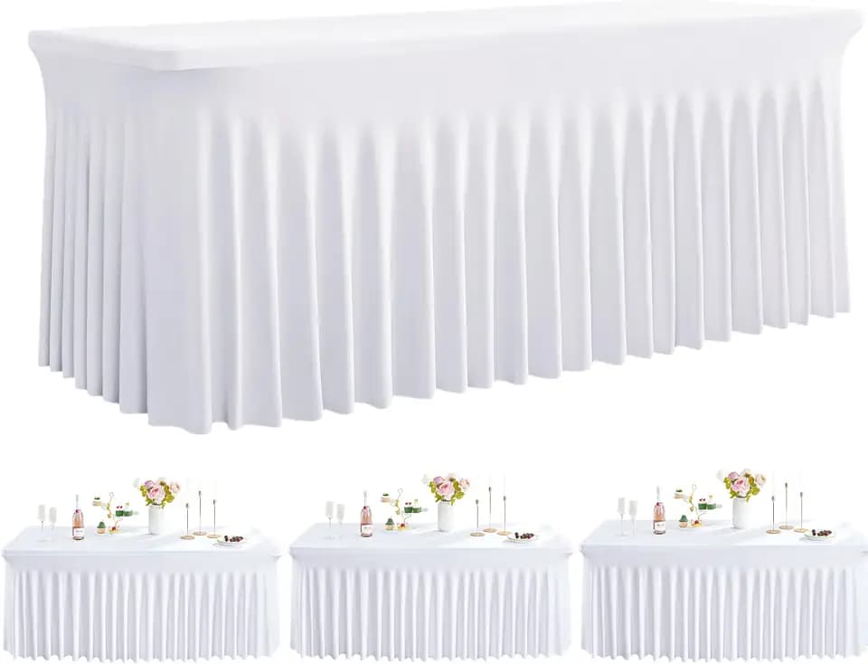 Spandex Tablecloth 6FT Rectangle Table Cover 3 Pack White Wrinkle-Free