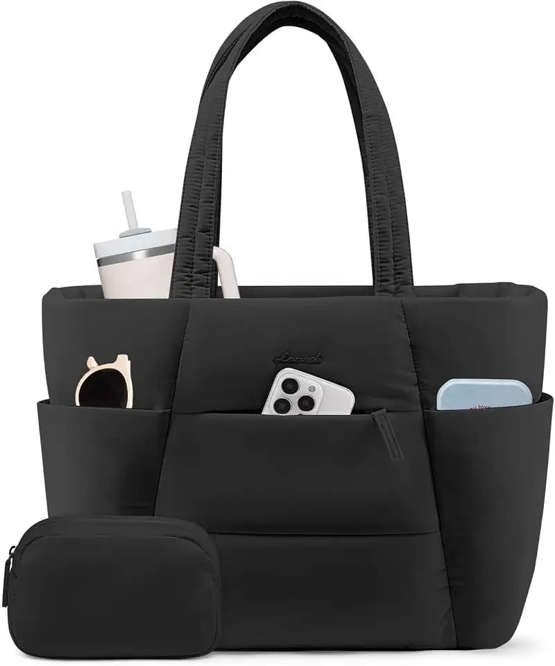 LOVEVOOK Puffer Tote Bag with 40oz Cup Holder Laptop Work Bag for Women