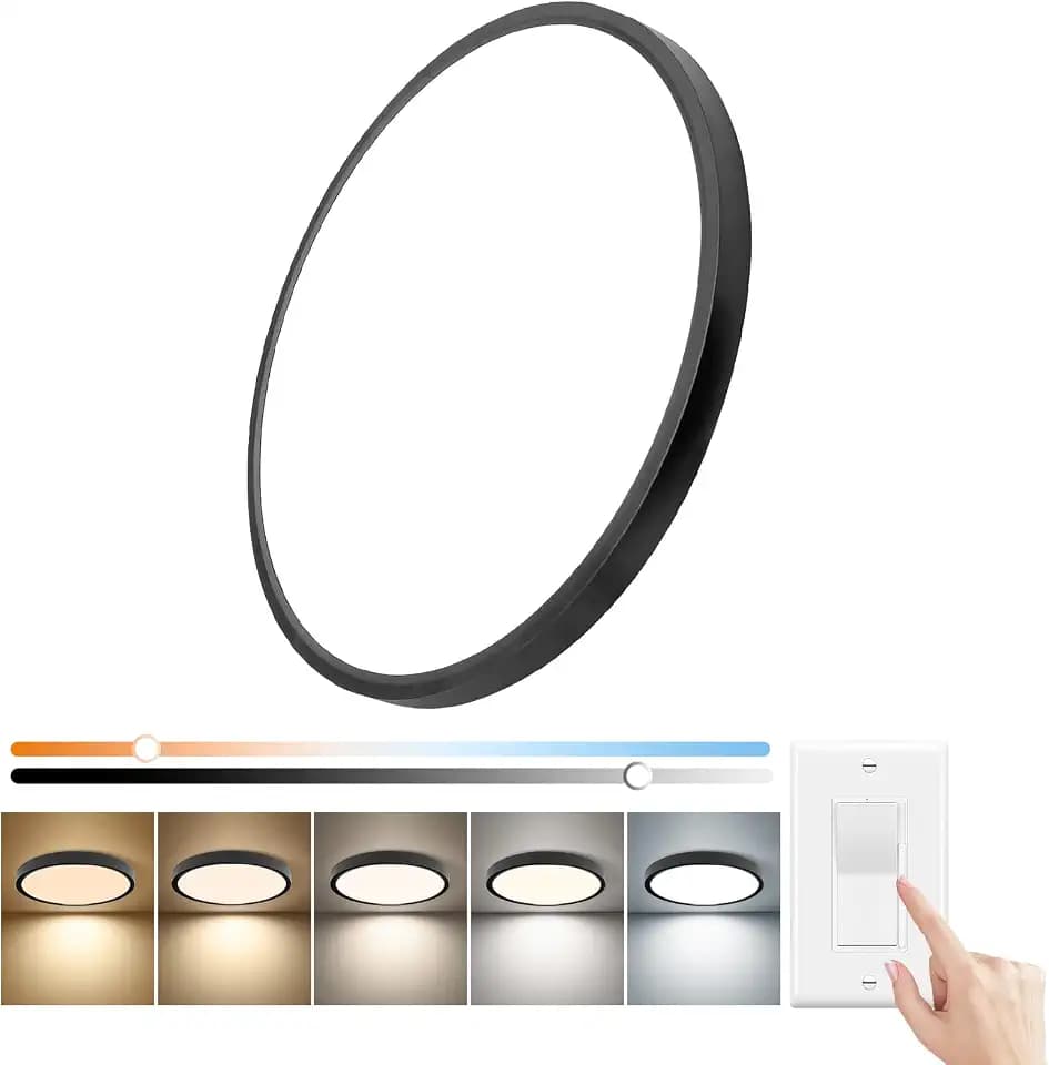 20 Inch Dimmable LED Flush Mount Ceiling Light, 40W,4350LM, 2700K/3000K/4000K/5000K/6000K CCT Selectable ,Round Flat Panel Light Low Profile Ceiling Light Fitures for Hallway/Kitchen/Bedroom, Black