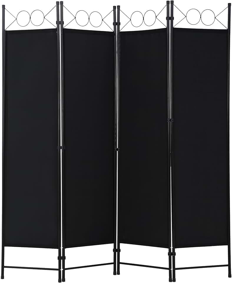 FDW 4-Panel Folding Room Divider | 6ft, Coal Black | Light & Portable